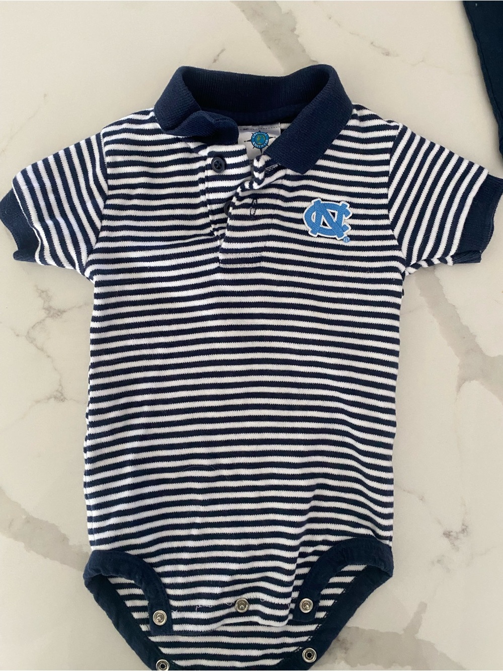 Navy & White Striped Polo Baby Bodysuit